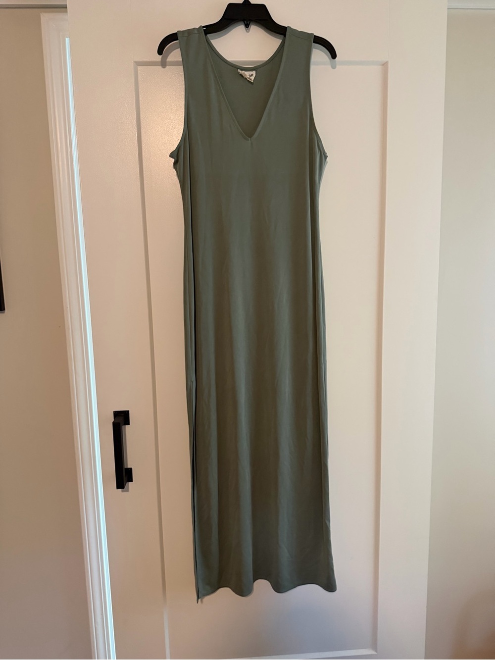 Sleeveless V-Neck Olive Maxi Dress - Casual Slip Style - Picture 2 of 4